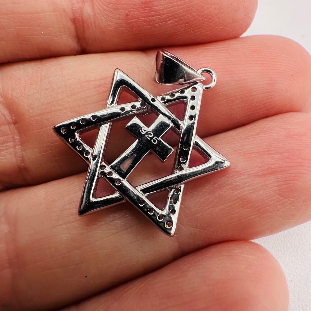 Sterling Silver Star of David Lab Opal Cross CZ Pendant - Picture 7 of 7